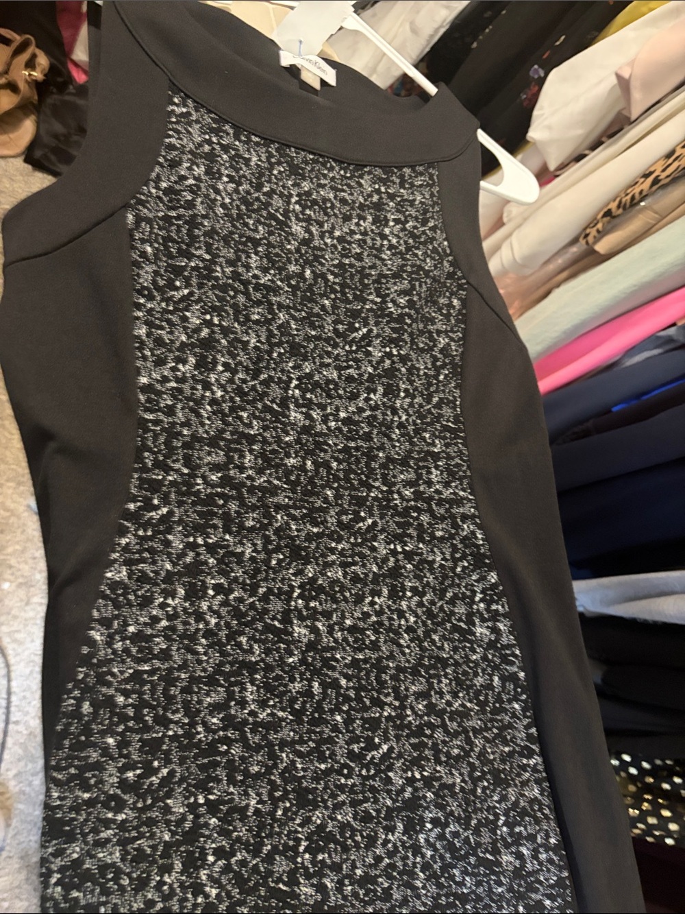 Calvin Klein Black Dress with Gray Tweed Front Panel